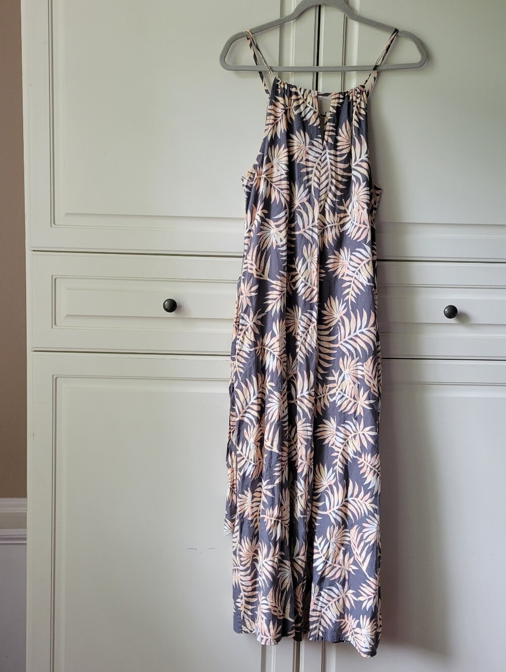 Faherty Brigette Dress S Poxket Vacation Summer Palmtress Wuth Belt Maxi Flowy